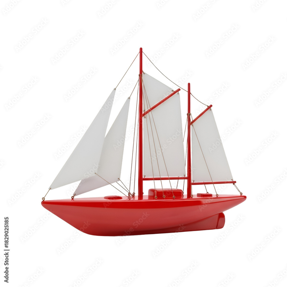 Obraz premium Red sailboat with white sails, a classic nautical vessel for ocean adventures, isolated on transparent background