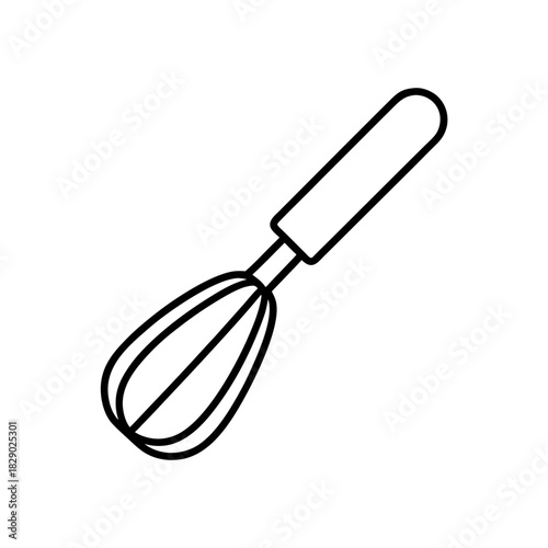 Illustration of a kitchen whisk with handle outline on transparent background
