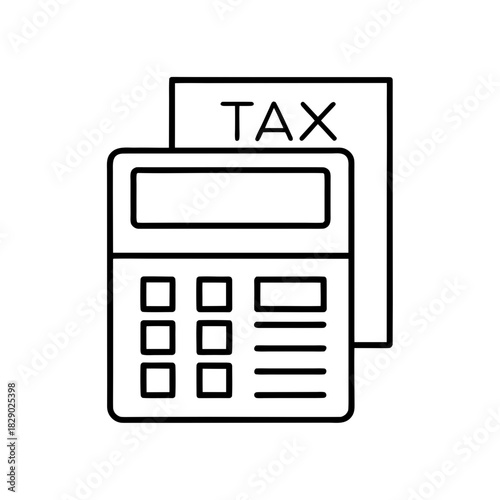 Outline drawing of a calculator with tax document on transparent background