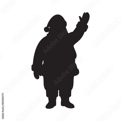Cheerful Santa Claus silhouette waving hello, perfect for holiday greetings, festive decorations, and Christmas promotions with scalable vector design