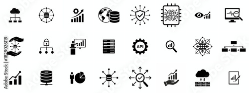 Business or organisation management icon set. Containing manager, teamwork, strategy, marketing, business, planning, training, employee icons. Solid icons vector collection.