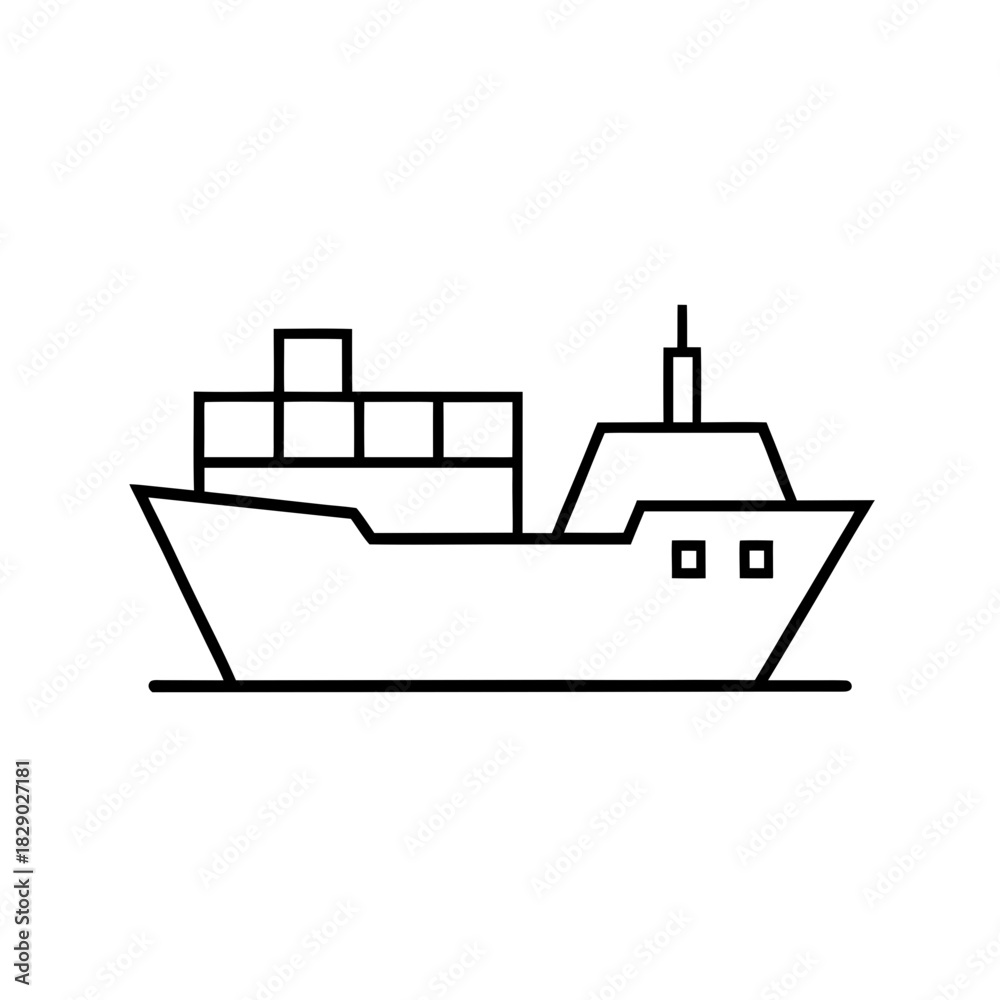 Obraz premium Outline illustration of a cargo ship with containers on transparent background