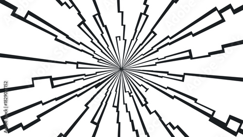 Abstract black and white radial burst vector background graphic resource illustration showing movement and energy for visual communication with a strong optical effect that creates depth and motion