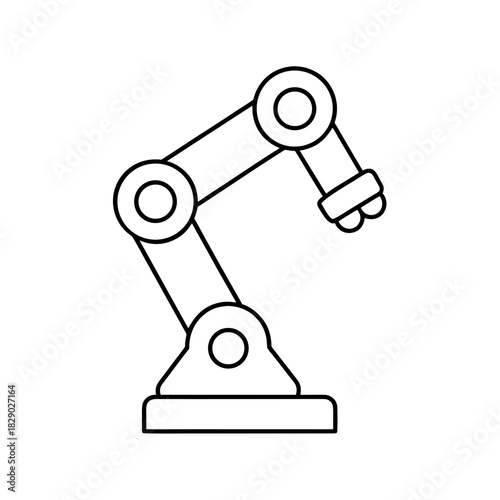 Outlined robotic arm with joints and base platform on transparent background