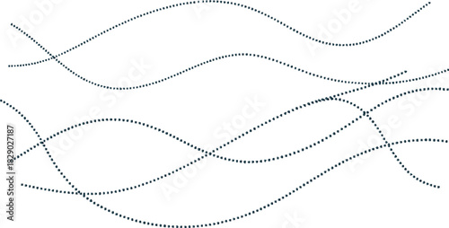 Abstract dark blue dotted lines on white background representing curves and waves for technological futuristic concept and modern design element or decorative seamless pattern