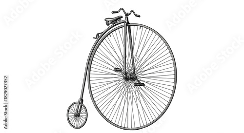 Vintage retro bicycle stands prominently showcasing its unique design and historical charm amidst a minimalist background
