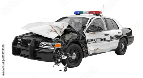 Patrol car severely damaged after high speed crash on city street late at night