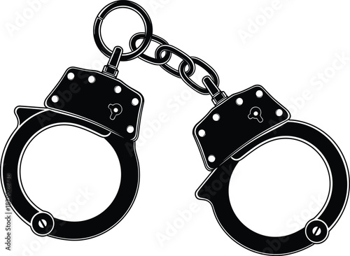 Black silhouette of police handcuffs isolated on white background symbol of crime arrest punishment and law enforcement justice concept vector illustration