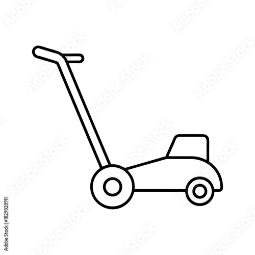 Illustration of a lawn mower with handle and wheels on transparent background
