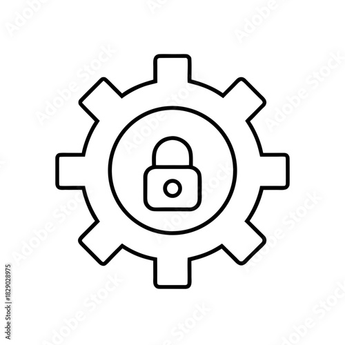 Outline of a gear with a padlock inside the center on transparent background