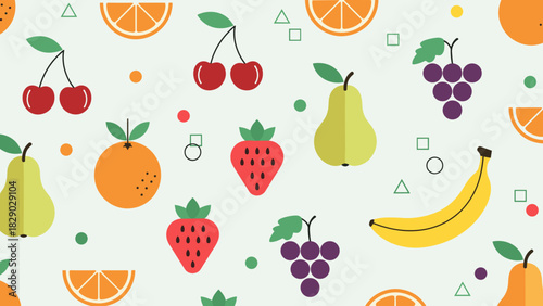 Seamless pattern of colorful flat design fruit icons on a light background for wallpaper