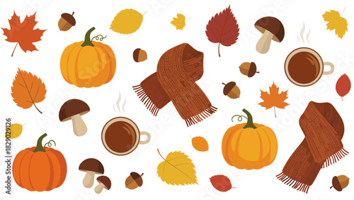 Collection of autumn harvest and cozy fall elements