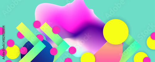 Bright juicy colors background with geometric elements, lines and dots