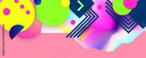 Bright juicy colors background with geometric elements, lines and dots