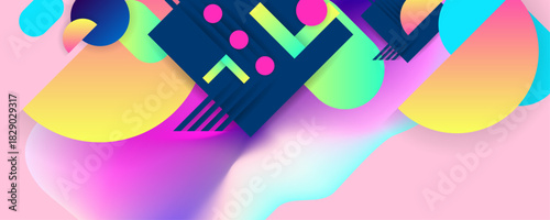 Bright juicy colors background with geometric elements, lines and dots