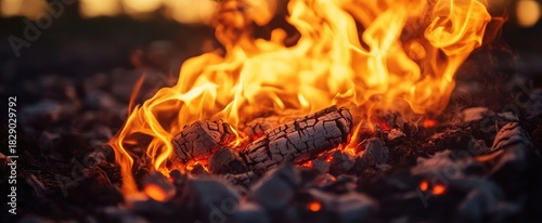 Intense Flames Engulfing Charred Wood: A Fiery Display of Heat and Light
