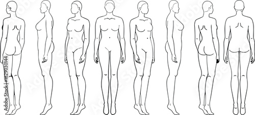 Front, Side, and Back View for Garment Design, Croquis, and Fashion Illustration