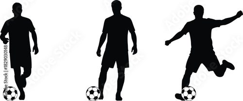 Footballer Kicking, Dribbling, and Poses for Sports, Championship, and Team Event Graphic Design.
