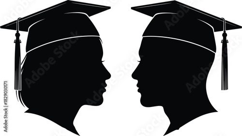 Man and Woman in Graduation Caps for University, Education, Success, and Commencement Graphic Design.