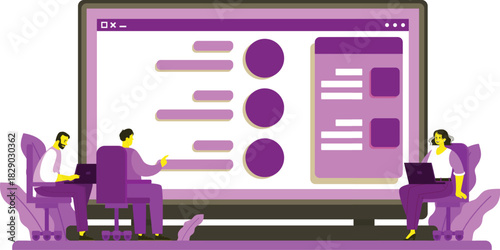 Team Collaboration on Web Interface – UI/UX Design Vector Illustration