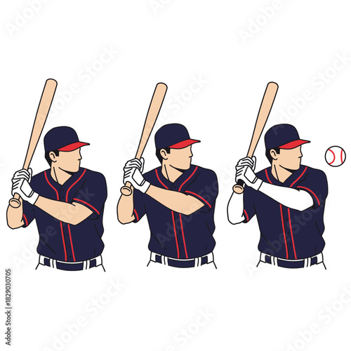 Baseball player in action A sequence of movements to hit the ball