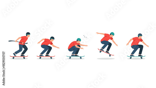 Skateboarder Performing Tricks Sequence A Step-by-Step Guide to Skateboarding Acrobatics