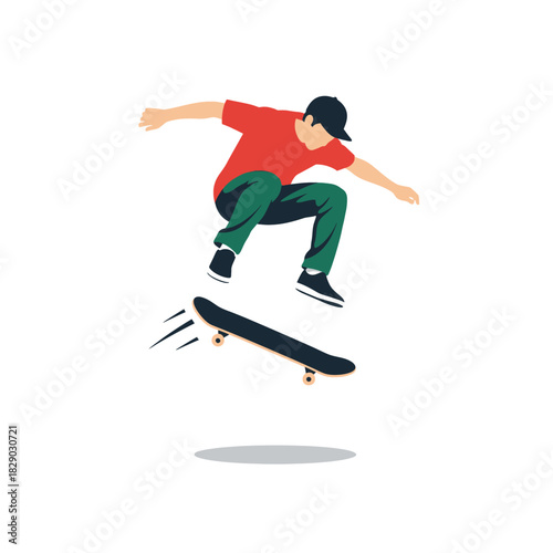 Skateboarder Mid-Air Dynamic Illustration of a Skateboarding Trick