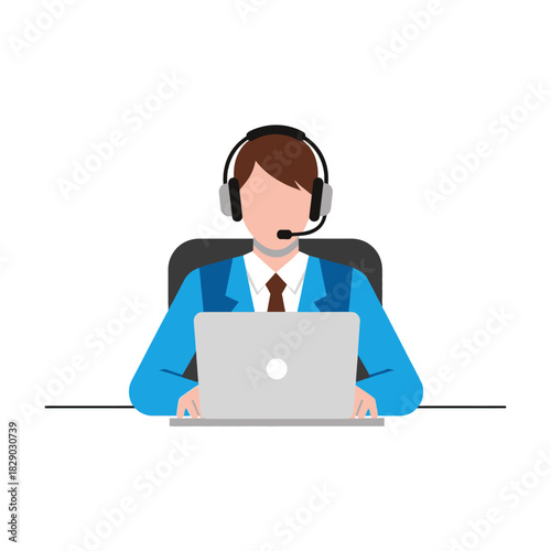 Customer Service Representative Working on Laptop with Headset for Support