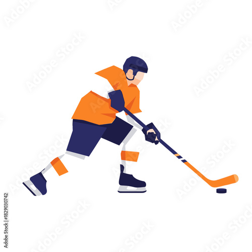 Ice Hockey Player in Action, Athletic Sports Illustration