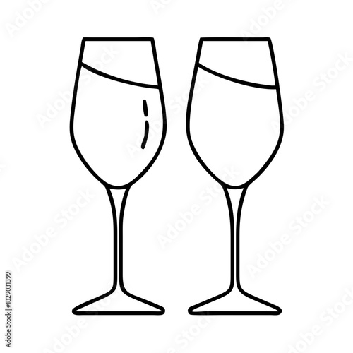 Line art illustration of two elegant wine glasses filled with a beverage, perfect for celebrating special occasions, toasts, or romantic dinners