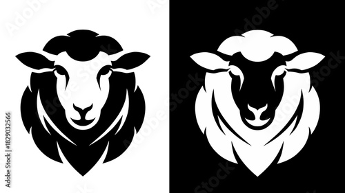 Sheep Head Silhouette: Black and White Animal Logo Vector Illustration
