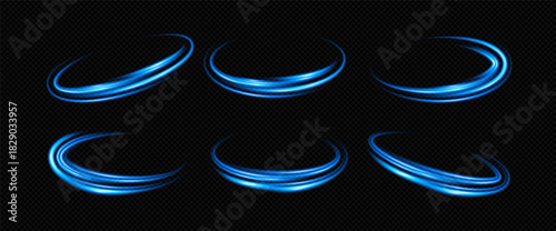 Circle blue with effect portal light and speed. Wave circular ellipse with ai and effect. Circle blue digital power spiral space fast abstract ring vortex design star line energy trail rotation neon.