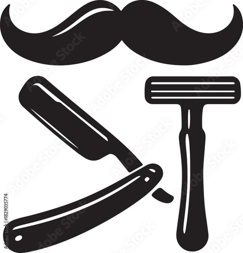 Classic barber tools and mustache icon