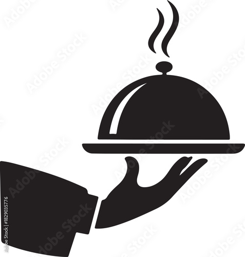 Hand serving hot food under a cloche