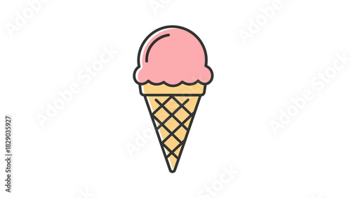 Illustration of a pink ice cream cone on a white background.