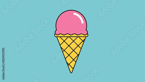 Illustration of a pink ice cream cone on a blue background.