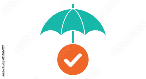 A teal umbrella icon rests above an orange circle containing a white checkmark