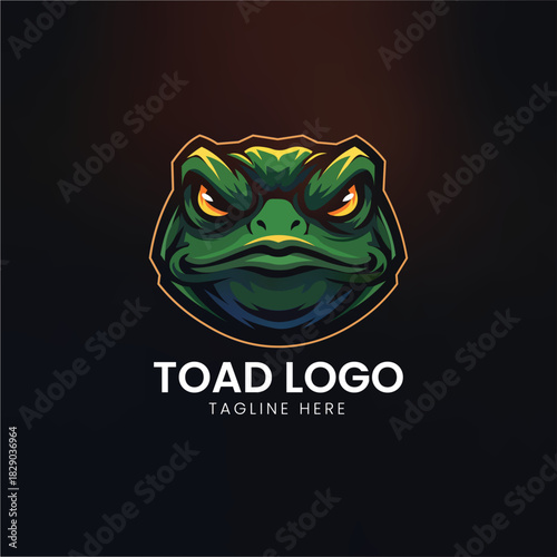 Intense and menacing toad or frog head mascot with large eyes and rough, textured skin Vector logo template
