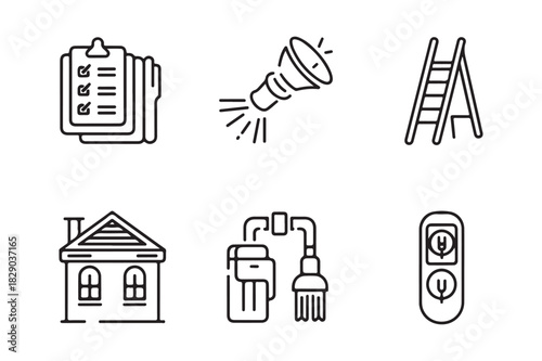 Home inspection and maintenance icons set