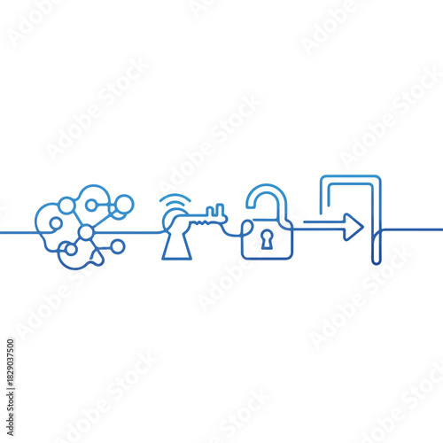 Access granted design showcases unlocking access with key and digital connectivity. Modern access solution is elegant, with lock opening, symbolizing secure entry.