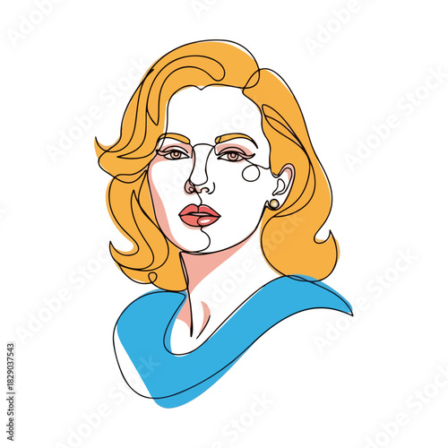 Actress drawing in one line style with vivid colors, abstract and simple. Actress single continuous line illustration, minimalist art, modern design, perfect for posters, prints, and social media.