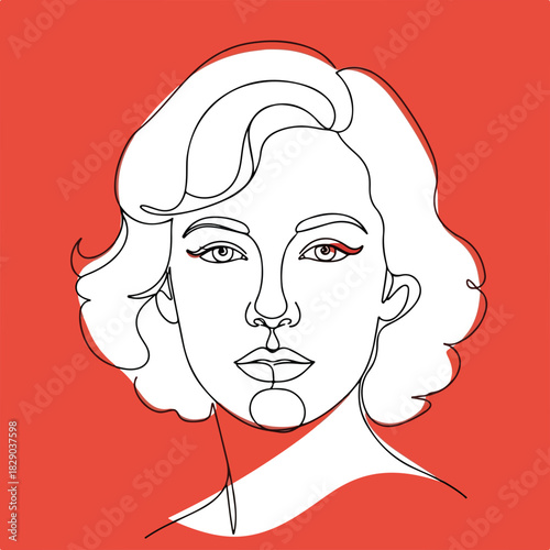 Actress line art portrait with delicate features on colorful background. Stylish actress representation with minimalistic touch, portraying elegance and poise.