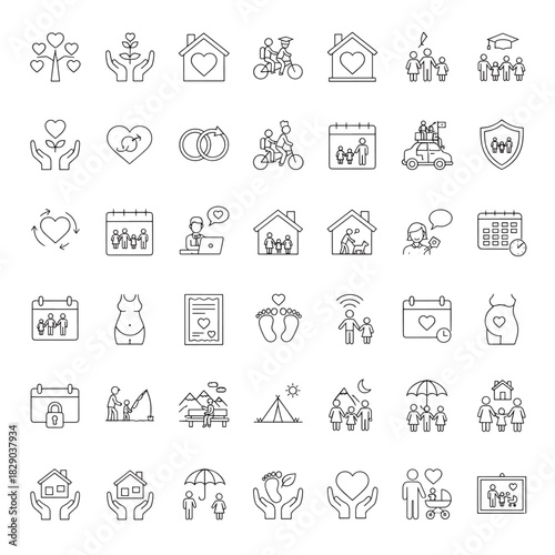 Minimal Family Icons Pack  black and white Outline Vector design 