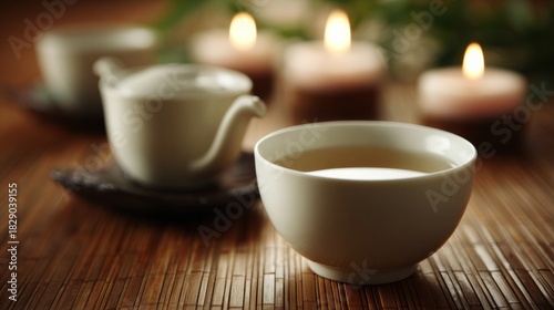 Wallpaper Mural Warm Wellness Tea Scene With Candles on a Bamboo Table in a Calming Setting Torontodigital.ca