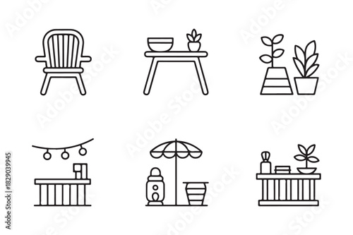Doodle icons of outdoor living and relaxation elements