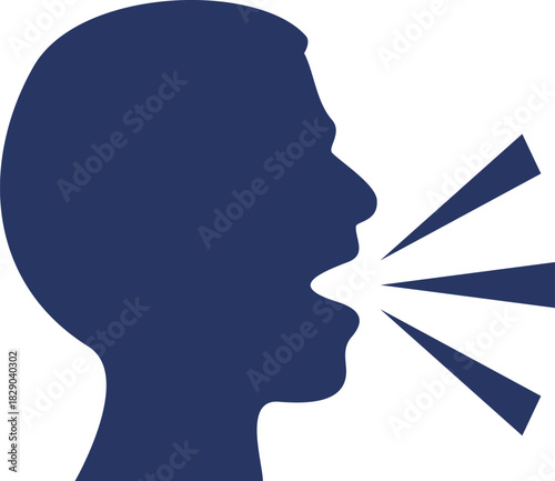 Person speaking silhouette. Voice projection icon. Communication symbol for audio and speech concepts.