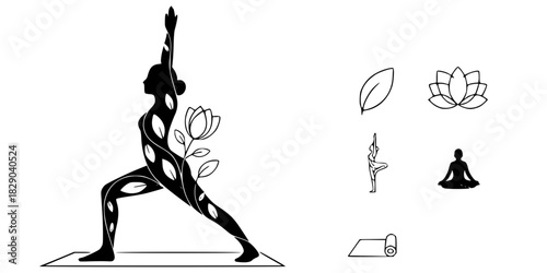 Wellness Yoga Mat Leaf Logo Vector Silhouette
