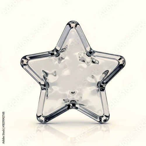 Transparent Glass Star on White Background | Clear Crystal 3D Rendered Object | Rating, Quality, or Success Concept | Glossy Icon