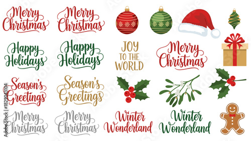 Festive Christmas greetings and holiday elements collection for unique seasonal designs