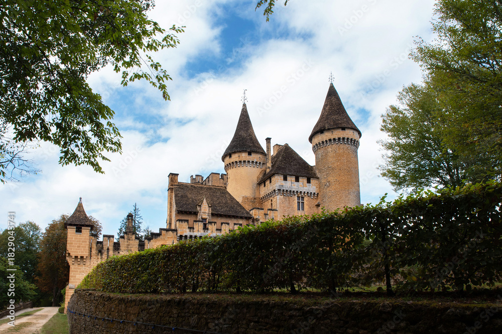 Obraz premium Exterior architecture of Puymartin Castle in the Périgord region of France